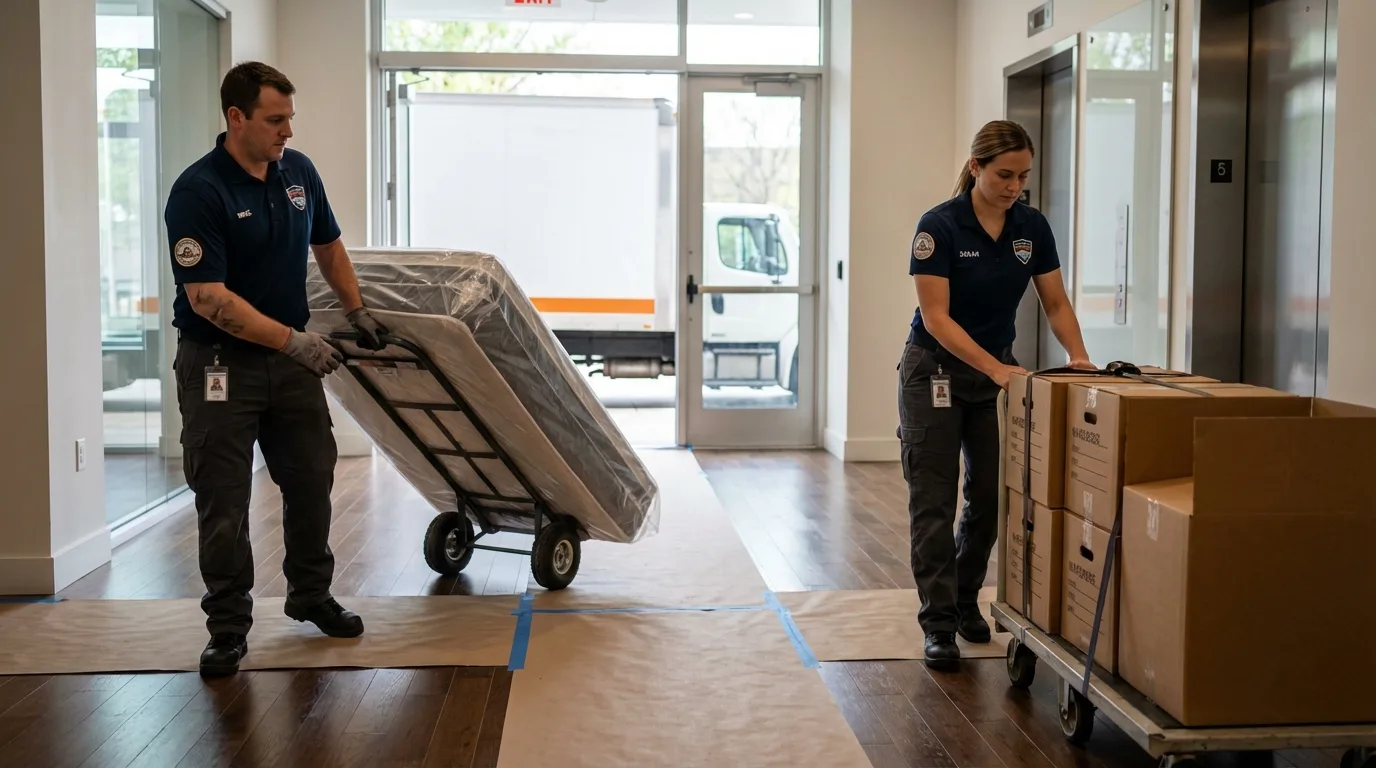 Professional apartment movers loading elevator in Weare, NH